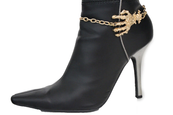 New Women Western Halloween  Boot Bracelet Gold Chains Bling Anklet Shoe Charm Skull Bones Hand