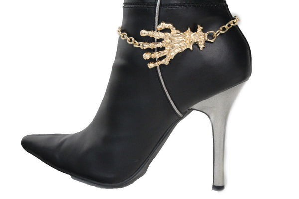 New Women Western Halloween  Boot Bracelet Gold Chains Bling Anklet Shoe Charm Skull Bones Hand