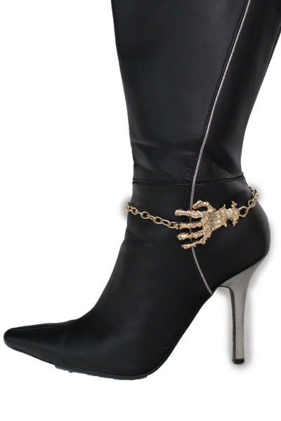 New Women Western Halloween  Boot Bracelet Gold Chains Bling Anklet Shoe Charm Skull Bones Hand