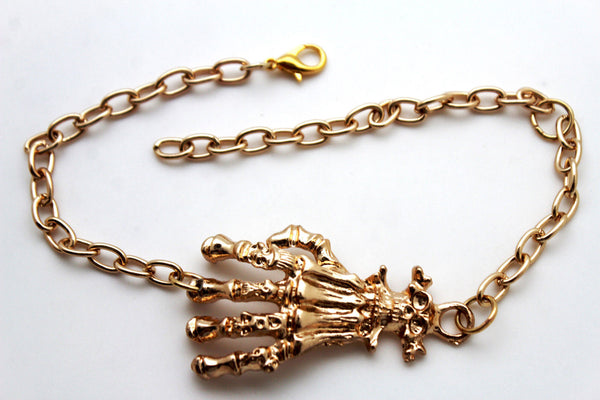 New Women Western Halloween  Boot Bracelet Gold Chains Bling Anklet Shoe Charm Skull Bones Hand