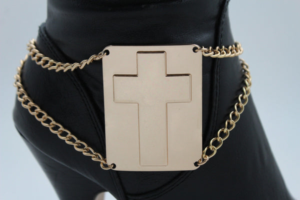Gold Metal Boot Chain Links Bracelet Big Cross Plate Anklet Shoe Charm New Women Fashion Accessories