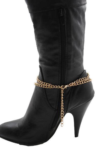 Gold Metal Boot Chain Links Bracelet Big Cross Plate Anklet Shoe Charm New Women Fashion Accessories