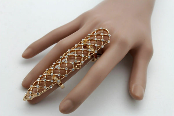 Brand New Women Gold Color Metal Finger Ring Trendy Fashion Jewelry Long Nail Tip Size 7