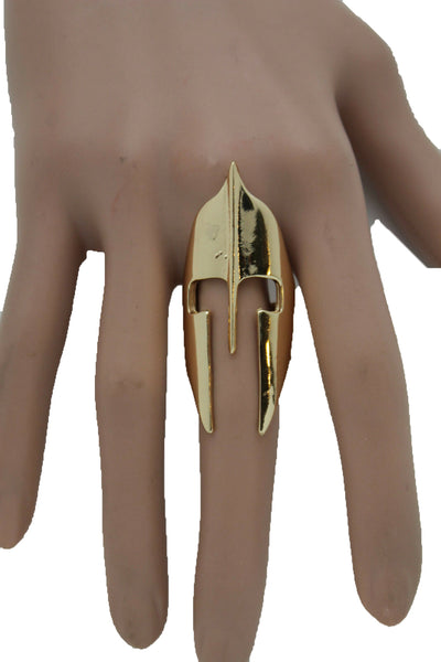 Women Long Gold Metal Fashion Jewelry Ring Warrior War Face Helmet Fits Size 7.5 Bling Style