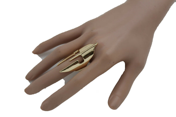 Women Long Gold Metal Fashion Jewelry Ring Warrior War Face Helmet Fits Size 7.5 Bling Style