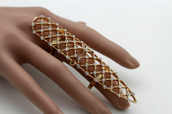 Brand New Women Gold Color Metal Finger Ring Trendy Fashion Jewelry Long Nail Tip Size 7