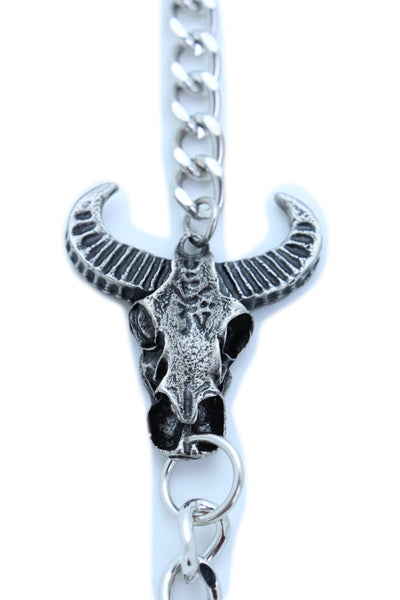 Men Silver Metal Wallet Chain Fashion KeyChain Biker Strong Big Bull Skull Charm Biker Style Fashion Accessory