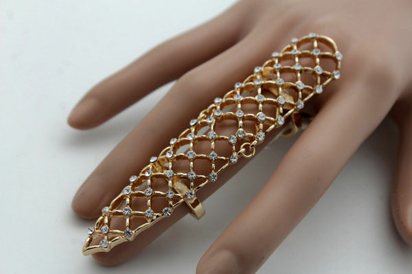 Women Gold Color Metal Finger Ring Trendy Fashion Jewelry Long Nail Tip Size 7 Bling Stylish Look