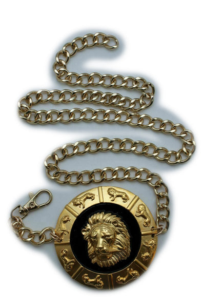 Brand Women Bling  Lion Medallion Charm Buckle Fashion Belt Waist Hip Gold Metal Chain Plus Size XL XXL