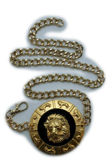 Gold Metal Chain Belt with Large Lion Head Medallion Pendant
