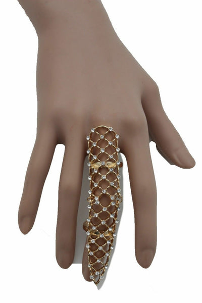 Brand New Women Gold Color Metal Finger Ring Trendy Fashion Jewelry Long Nail Tip Size 7