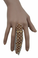 Full Finger Gold Metal & Rhinestone Ring