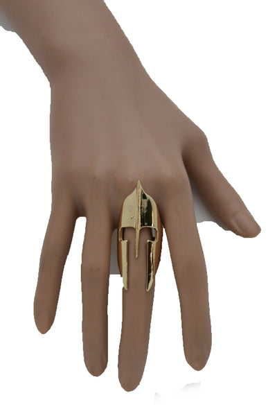 Women Long Gold Metal Fashion Jewelry Ring Warrior War Face Helmet Fits Size 7.5 Bling Style
