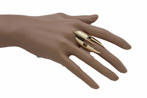 Women Long Gold Metal Fashion Jewelry Ring Warrior War Face Helmet Fits Size 7.5 Bling Style