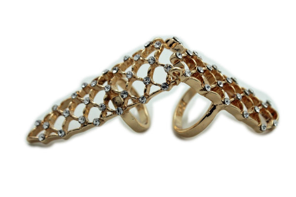 Brand New Women Gold Color Metal Finger Ring Trendy Fashion Jewelry Long Nail Tip Size 7