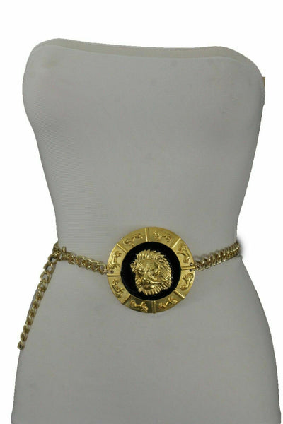 Brand Women Bling  Lion Medallion Charm Buckle Fashion Belt Waist Hip Gold Metal Chain Plus Size XL XXL