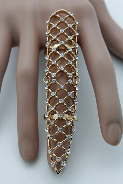 Brand New Women Gold Color Metal Finger Ring Trendy Fashion Jewelry Long Nail Tip Size 7