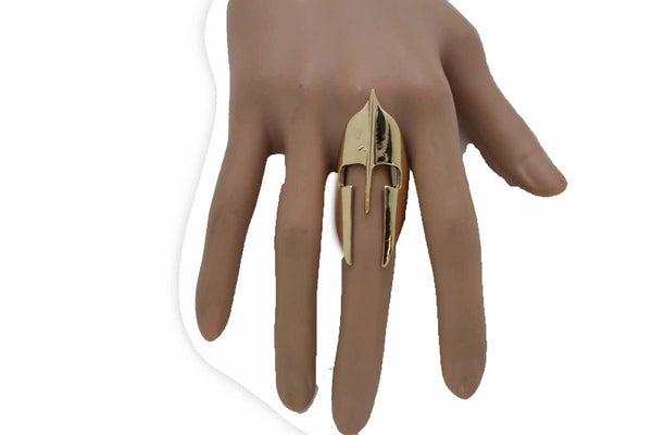 Women Long Gold Metal Fashion Jewelry Ring Warrior War Face Helmet Fits Size 7.5 Bling Style
