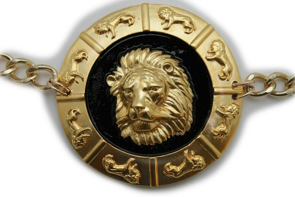 Brand Women Bling  Lion Medallion Charm Buckle Fashion Belt Waist Hip Gold Metal Chain Plus Size XL XXL