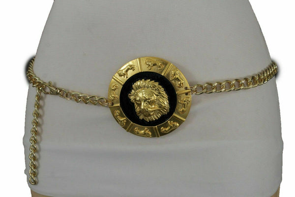 Brand Women Bling  Lion Medallion Charm Buckle Fashion Belt Waist Hip Gold Metal Chain Plus Size XL XXL