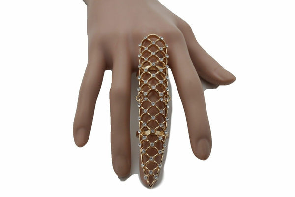 Brand New Women Gold Color Metal Finger Ring Trendy Fashion Jewelry Long Nail Tip Size 7