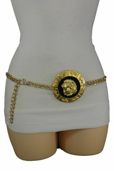 Brand Women Bling  Lion Medallion Charm Buckle Fashion Belt Waist Hip Gold Metal Chain Plus Size XL XXL