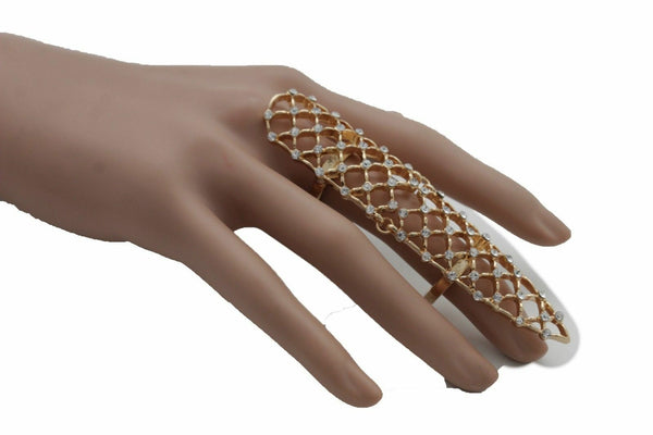 Brand New Women Gold Color Metal Finger Ring Trendy Fashion Jewelry Long Nail Tip Size 7
