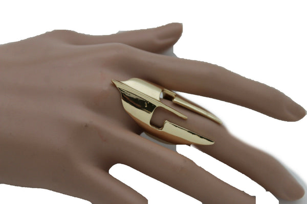 Women Long Gold Metal Fashion Jewelry Ring Warrior War Face Helmet Fits Size 7.5 Bling Style