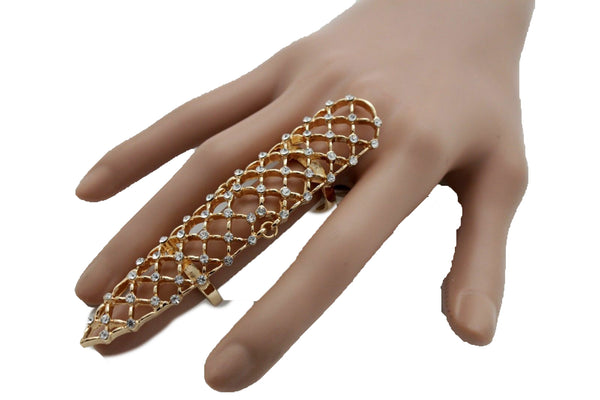 Brand New Women Gold Color Metal Finger Ring Trendy Fashion Jewelry Long Nail Tip Size 7