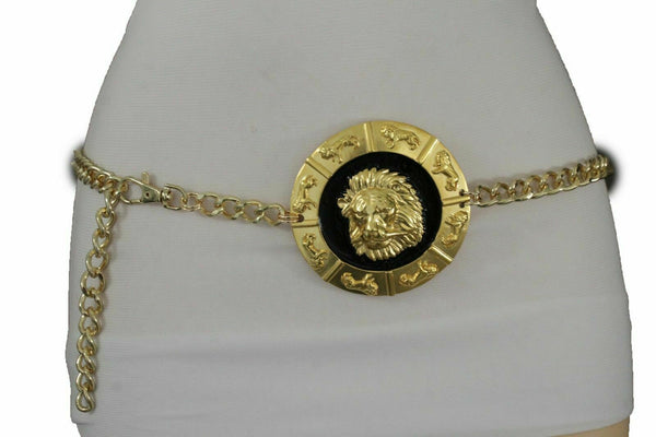 Brand Women Bling  Lion Medallion Charm Buckle Fashion Belt Waist Hip Gold Metal Chain Plus Size XL XXL