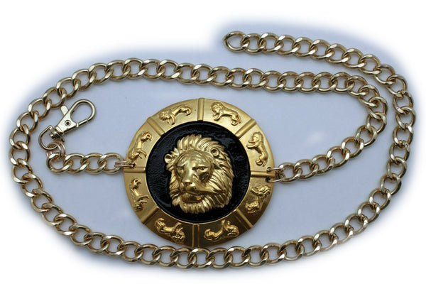 Brand Women Bling  Lion Medallion Charm Buckle Fashion Belt Waist Hip Gold Metal Chain Plus Size XL XXL