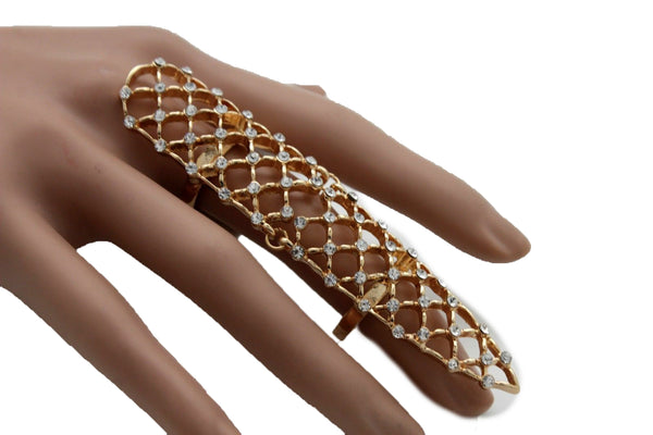 Brand New Women Gold Color Metal Finger Ring Trendy Fashion Jewelry Long Nail Tip Size 7