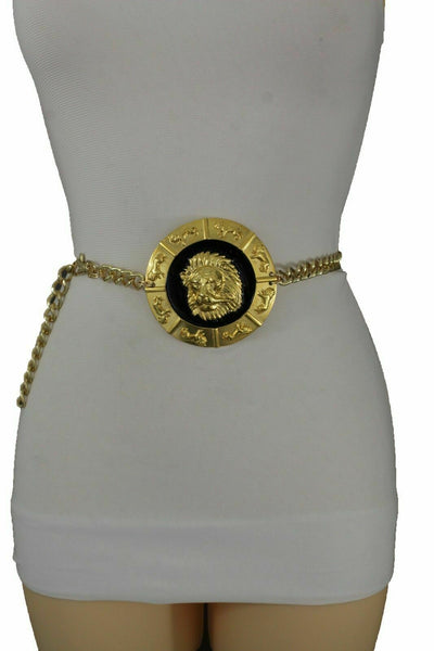 Brand Women Bling  Lion Medallion Charm Buckle Fashion Belt Waist Hip Gold Metal Chain Plus Size XL XXL