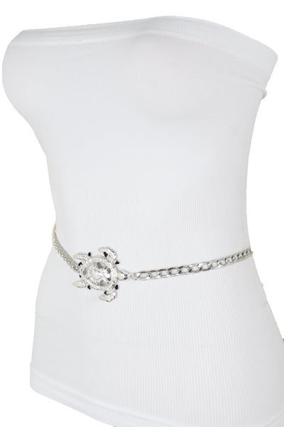 Women Silver Metal Chain Turtle Charm Narrow Elegant Fancy Fashion Belt XL XXL