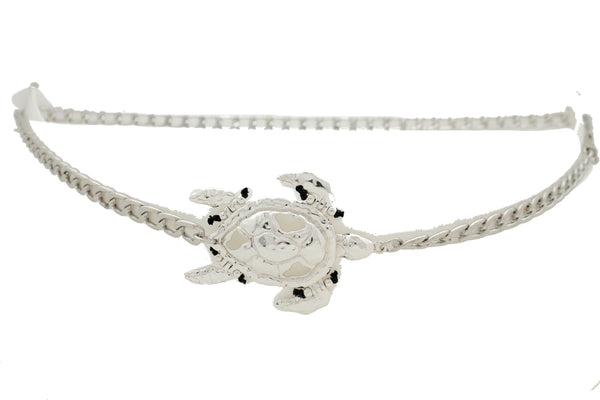 Women Silver Metal Chain Turtle Charm Narrow Elegant Fancy Fashion Belt XL XXL