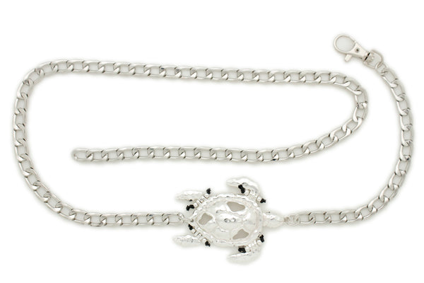 Women Silver Metal Chain Turtle Charm Narrow Elegant Fancy Fashion Belt XL XXL