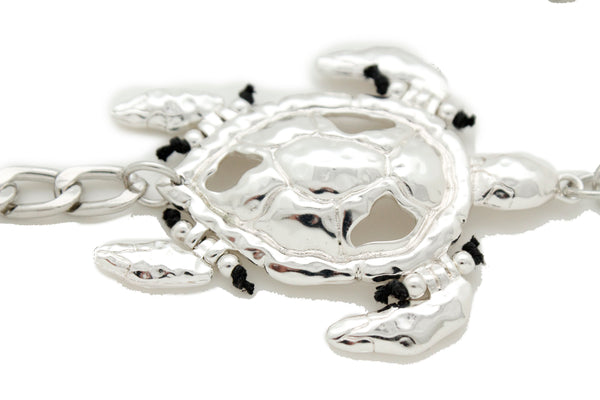 Women Silver Metal Chain Turtle Charm Narrow Elegant Fancy Fashion Belt XL XXL