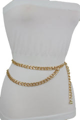 Women Belt Gold Metal Chain Links Narrow Waistband Hip High Waist Size XS S M