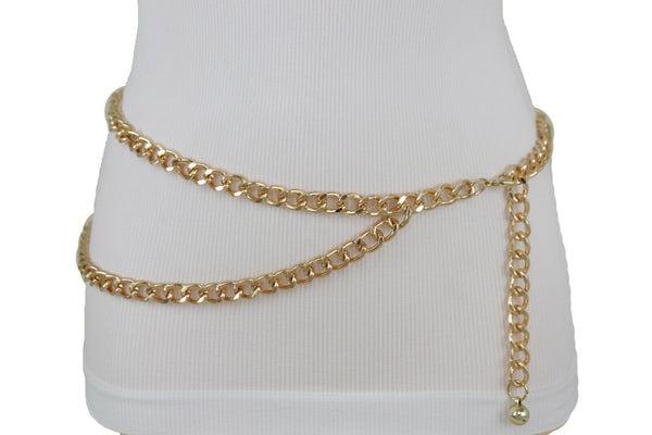 Brand New Style Women Gold Elastic Belt Bling Metal Buckle Size S M