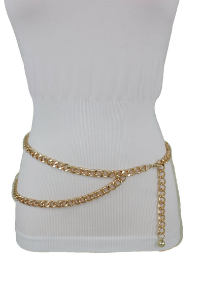 New Women Belt Gold Metal Chain Links Narrow Waistband Hip High Waist Size XS S M