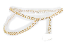 Women Belt Gold Metal Chain Links Narrow Waistband Hip High Waist Size XS S M