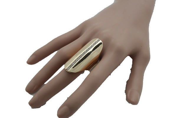 Brand New Women Gold Metal Long Ring Fashion Elastic Band One Size Silver Bling Look Fancy