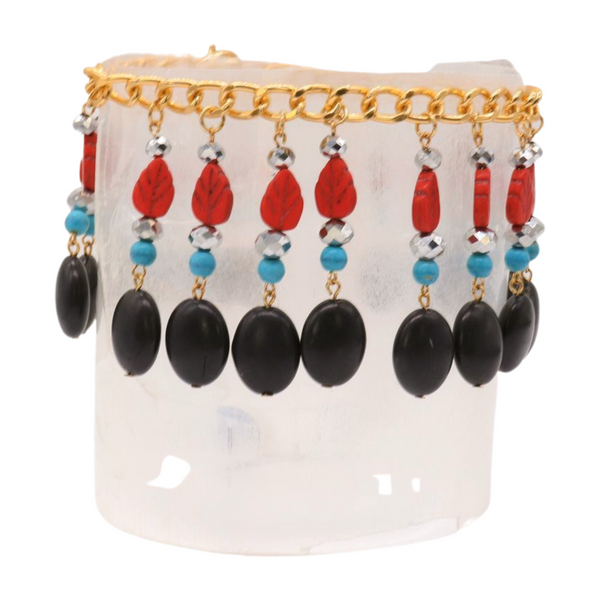 Brand New Women Gold Metal Boot Chain Bracelet Shoe Red Turquoise Beads Charm