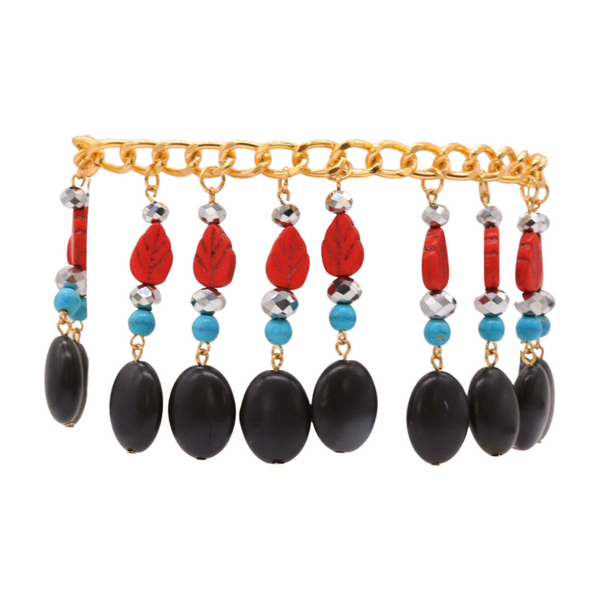 Brand New Women Gold Metal Boot Chain Bracelet Shoe Red Turquoise Beads Charm