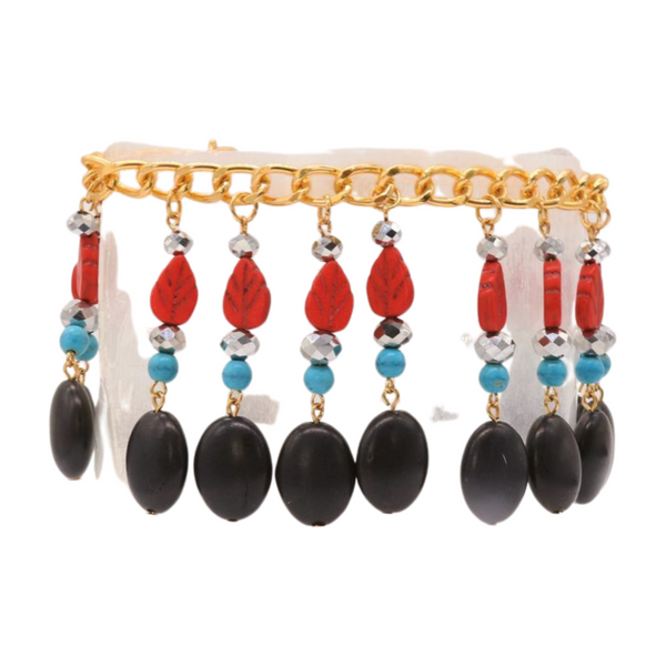 Brand New Women Gold Metal Boot Chain Bracelet Shoe Red Turquoise Beads Charm