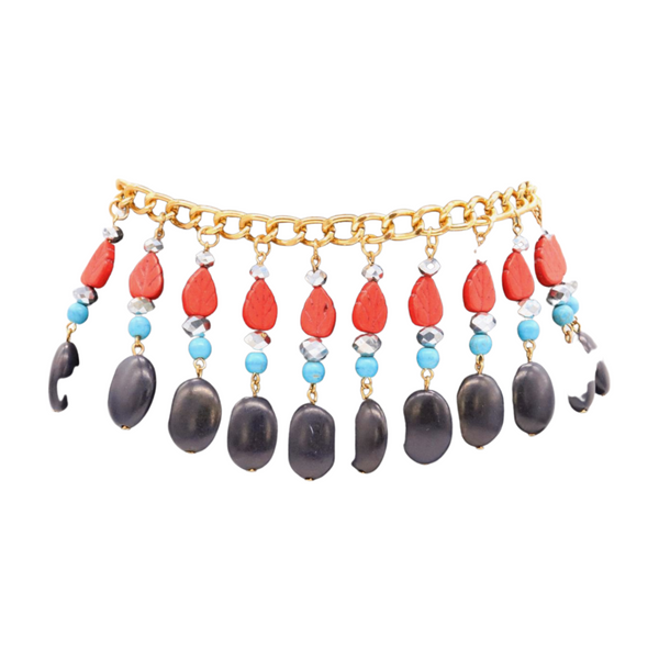 Brand New Women Gold Metal Boot Chain Bracelet Shoe Red Turquoise Beads Charm