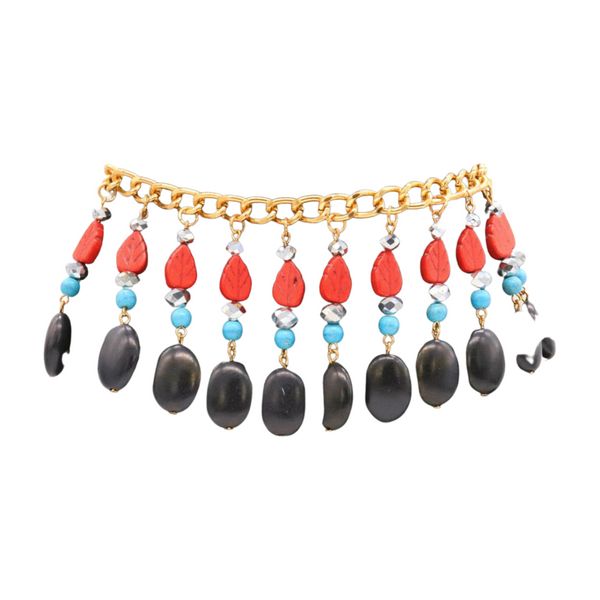 Brand New Women Gold Metal Boot Chain Bracelet Shoe Red Turquoise Beads Charm