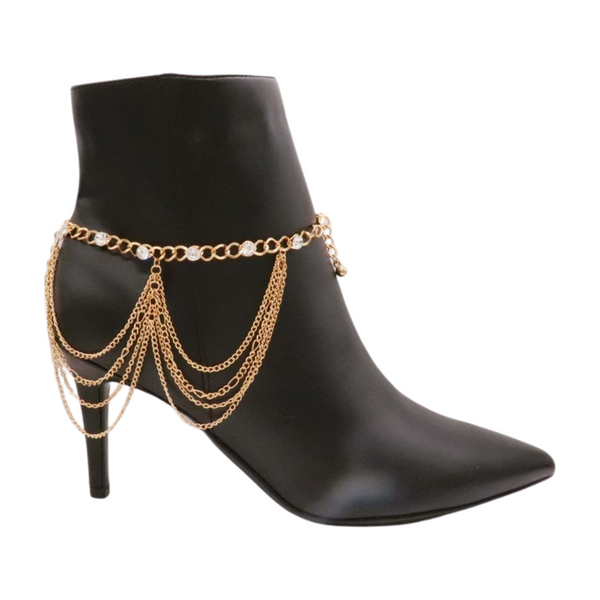 Brand New Women Gold Metal Boot Chain Bracelet Shoe Anklet Bling Wave Charm One Size