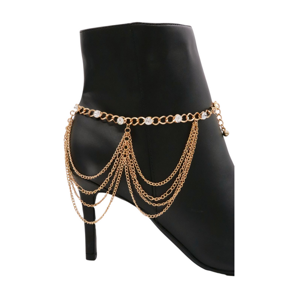 Brand New Women Gold Metal Boot Chain Bracelet Shoe Anklet Bling Wave Charm One Size