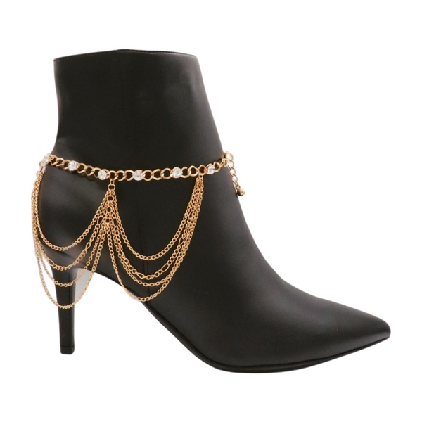 Brand New Women Gold Metal Boot Chain Bracelet Shoe Anklet Bling Wave Charm One Size